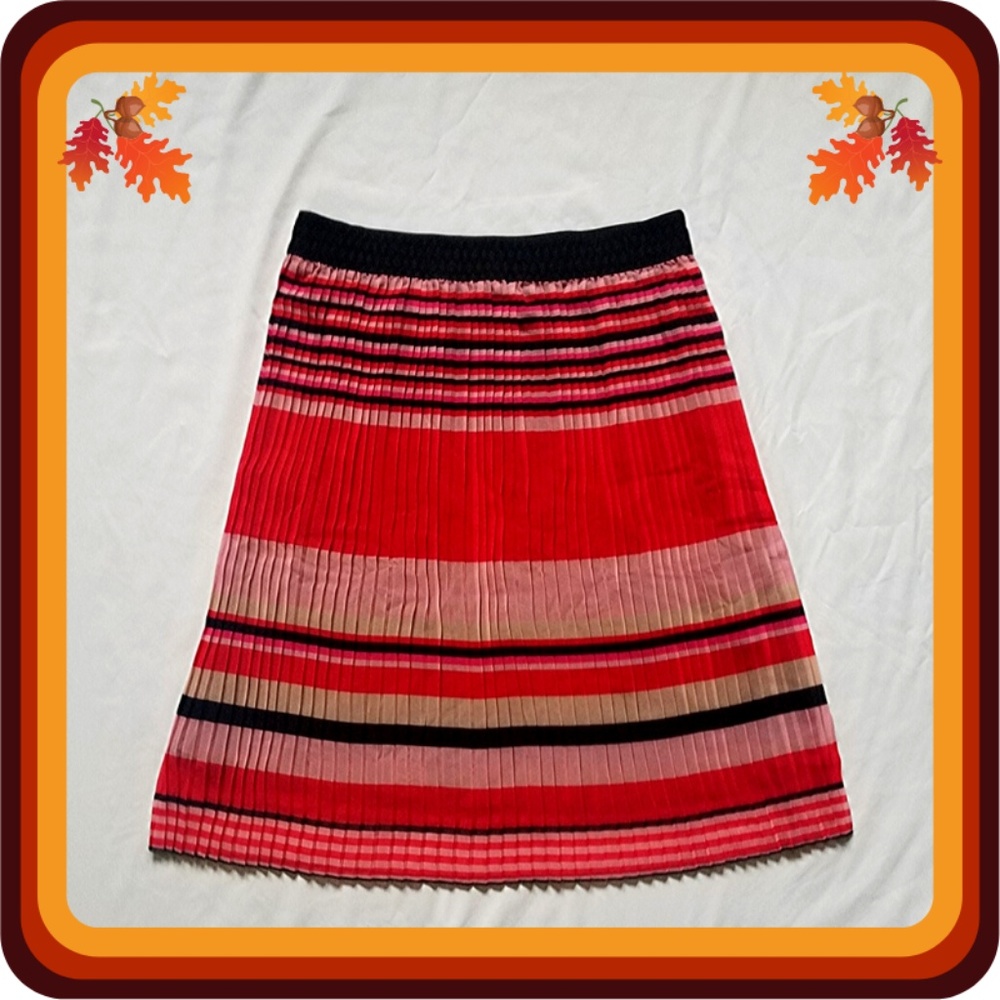 NWT Pink Black Pleated A Line Flutter Midi Skirt